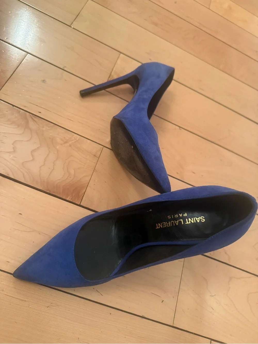 Saint Laurent Cobalt Suede Pointed-Toe Stilettos - Picture 4 of 9